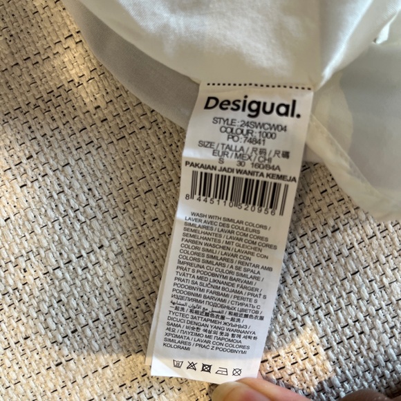 Desigual White Button-Up Shirt with Colorful Design Small - Picture 8 of 9